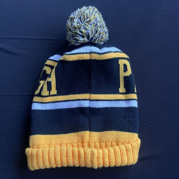 Pittsburgh Pom Pom Beanie One Size Black Yellow Stretch Embroidered Patch - Picture 2 of 5